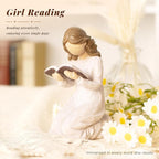 Reading Figurine for Book Lovers Resin Bookshelf Decor Gift for Women,Kneeling Reading
