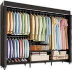 H8 Garment Rack with Cover, Portable Closet for Hanging Clothes, Heavy Duty Clothes Rack Wardrobe Closet Organizer and Storage, Black Clothing Rack Shelf with Black Fabric Cover
