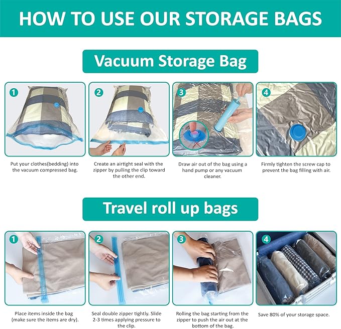 Cozy Essential Vacuum Storage Bags, Compression Space Saver Bags for Clothes, Comforters, Blankets, Pillow, Bedding, Sealer Clothing Storage,16 Combo