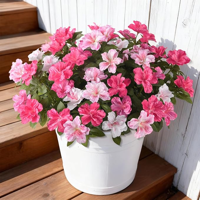 Artificial Fake Flowers for Outdoor, 8 Bundles Faux Plants Silk Flowers Spring Decoration UV Resistant No Fade Plastic Flowers for Outside Planters Home Porch Patio Yard Garden Decor