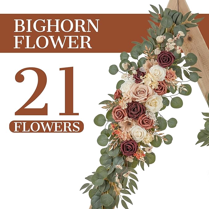 Ting's time Wedding Arch Flower Pack of 2 Artificial Silk Large Flower Swag Welcome Sign Floral Swag Reception Backdrop Floral Decor for Fall Wedding Party Ceremony（Terracotta & Champagne）