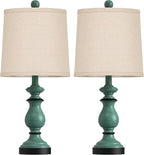 PARTPHONER Traditional Table Lamp Set of 2, Rustic Farmhouse Table Lamps for Living Room Bedroom, 22" Bedside Desk Lamps Vintage Nightstand Lamps with Linen Shades, Green