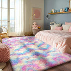 Rainbow Rug for Living Room, 8x10 Area Rug for Cute Girls Room, Bedside Indoor Floor Fluffy Shag Carpet, Plush Soft Rug for Bedroom Nursery Dorm Home Decor