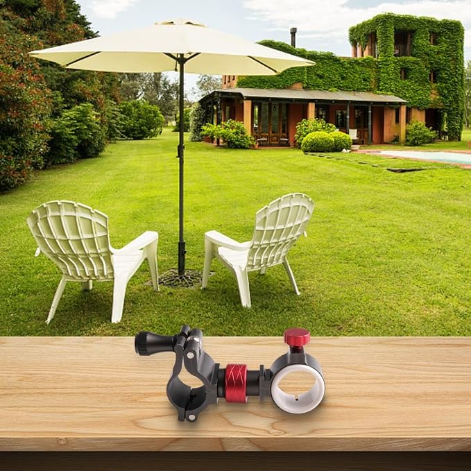 FABULETTA Aluminium Alloy Fishing Umbrella Stand, 360° Rotatable Beach Chair Umbrella Attachment Holder, Adjustable Clamp For 2.3-2.7cm Tube Diameter