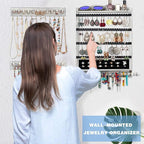 QILICHZ Wall Jewelry Organizer Set of 3 Jewelry Holder Jewelry Organizer Wall Mounted Wood Hanging Jewelry Wall Organizer Rustic Jewelry Hanger for Jewelry Storage Display
