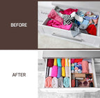 6 Pack Bamboo Drawer Dividers - 17" to 21.5" Expandable Adjustable Drawer Organizer for Kitchen Utensils, Large Drawer Divider, Clothes, Dresser, Bedroom, Bathroom, Desk Drawer Separator Set (White)
