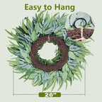 26-Inch Large Farmhouse Wreath for Front Door, All Season Eucalyptus Wreath for Indoor Outdoor Porch Wall Window, Artificial Greenery Everyday Home Decor fro Spring Summer Fall Winter