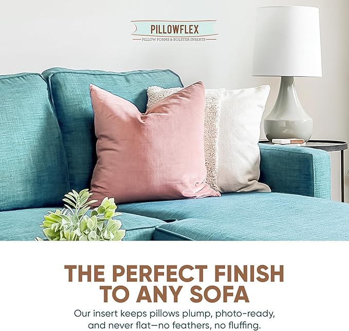 Pillowflex Synthetic Down Alternative Pillow Inserts for Shams - Comfy Pillows for Sleeping, Handmade Down Alternative Throw Pillow Inserts - (16x16 Set of 2)