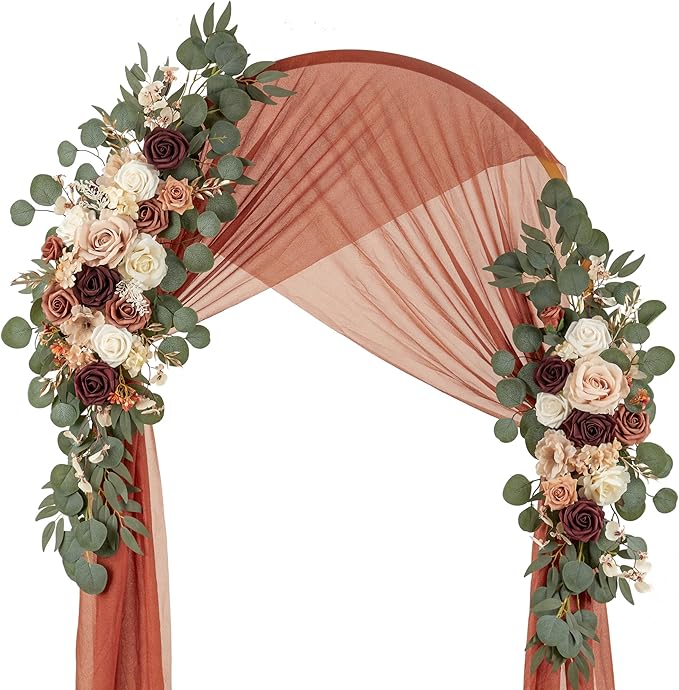 Ting's time Wedding Arch Flower Pack of 2 Artificial Silk Large Flower Swag Welcome Sign Floral Swag Reception Backdrop Floral Decor for Fall Wedding Party Ceremony（Terracotta & Champagne）