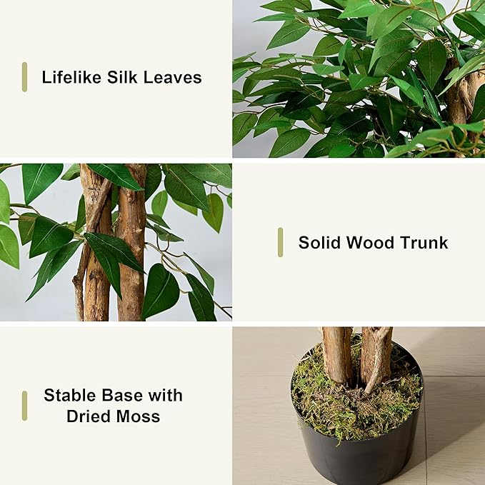VECELO Artificial Ficus Tree with Sturdy Nursery Pot, 5FT Faux Silk Plant for Indoor Outdoor Home Garden Decor, 2 Pack