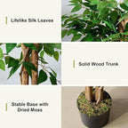 VECELO Ficus Tree Artificial 6 Feet, Tall Faux Tree in Pot, Fake Floor Plant with Realistic Tree Branch & Silk Leaves for Home Office Indoor Decor