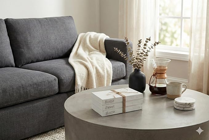 TenXVI Designs Home Sweet Home Sign Decorative Books - Set of 3 White Rustic Blank Books with Real Pages for Coffee Table Decor, Entryway Table Home Decor, Blank Books