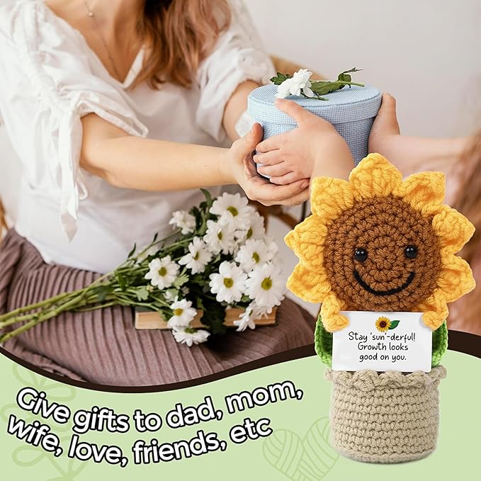 Valentines Day Gifts for Him Her, Handmade Crochet Flowers Sunflower, Emotional Positive Support Crochet, Christmas, Mothers Day, Birthday Gifts for Moms, Home Decor, Gifts for Mom with Gift Box