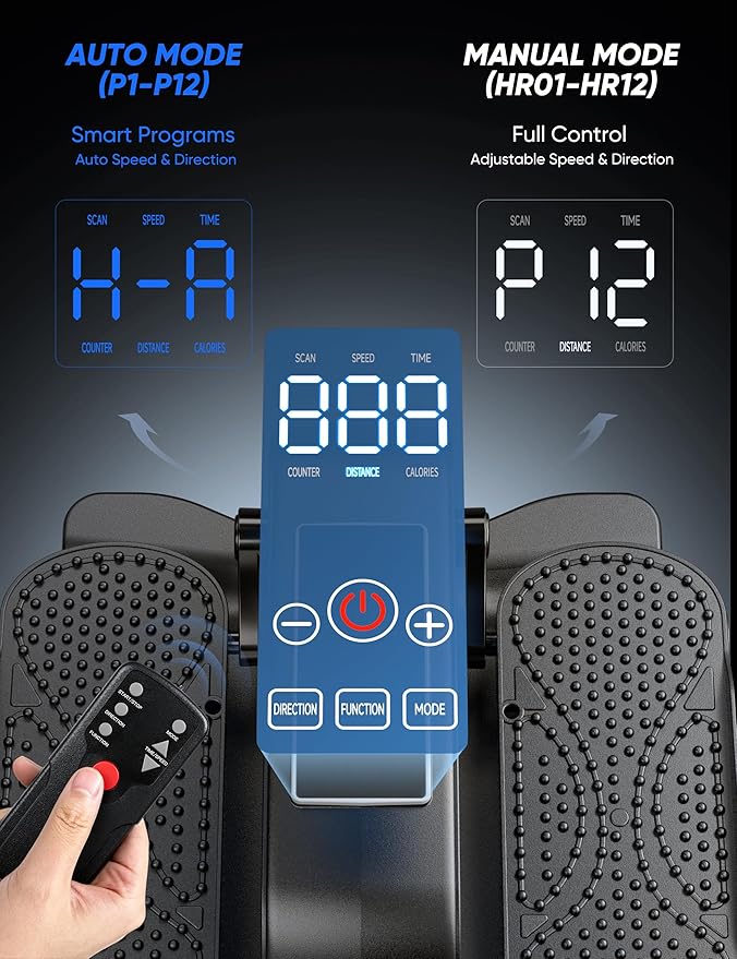 Under Desk Elliptical Machine, Electric Seated Leg Exerciser for Seniors, Adjustable Speed & Low-Impact Design, Quiet Portable Trainer with Remote Control for Home Office