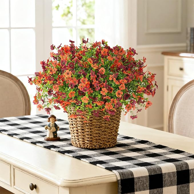 Artificial Fake Mums Fall Flowers for Outdoors Decoration,12 Bundles Faux Silk Daisy Flowers for Outdoor Planter UV Resistant Look Real for Home Front Door Porch Patio Outside Yard(Orange Brown)