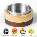 Cute Ashtrays for Cigarettes Smokeless Ash Tray with Stainless Steel Liner Windproof Wooden Ashtray with Lid for Home Office Tabletop Outside Patio