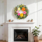 Summer Wreaths for Front Door 24 Inch, Artificial Spring Wreath with Dahlia and Peony for All Season Home Decor Easter Indoor Outdoor Wall Home Festival Celebrations