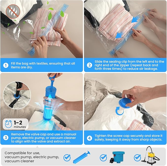20Pack Thickened Space Saver Vacuum Storage Bags for Clothes with Hand Pump, (5 Jumbo+5 Large+5 Medium+5 Small) Vacuum Sealed Bags for Clothing, Comforters and Blankets