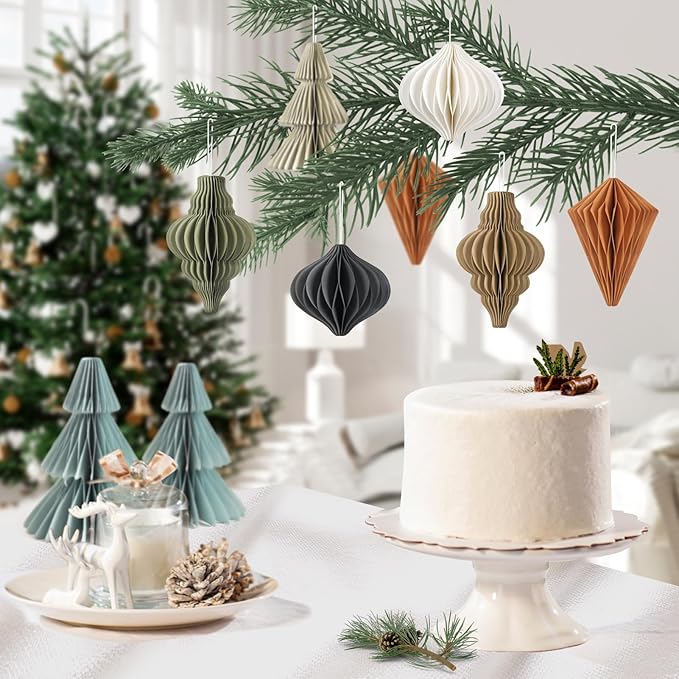 EASY JOY Christmas Party Decorations - 8 PCS Hanging Honeycomb Paper Ornaments Vintage Christmas Tree Decorations Paper Honeycomb Decor for Xmas, New Years Party, Ceilings, Home Decor