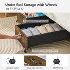 Under Bed Storage with Wheels, Wooden Under Bed Drawers On Wheels, Rolling Under Bed Shoe Storage, Space Saving,Rustic Brown,80L
