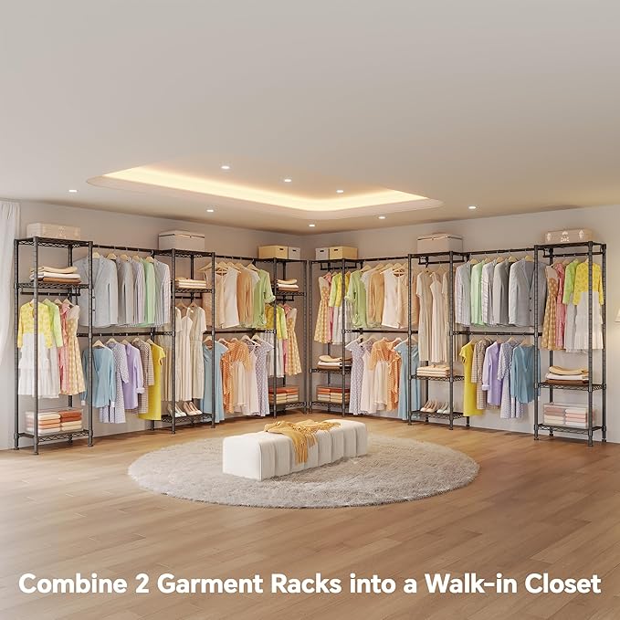 H11 Large Clothing Rack for Hanging Clothes Heavy Duty Garment Rack, Freestanding Wardrobe Closet Organizer and Storage with Expandable Hanger Rods, Extendable from 7.8 to 10.8 ft, Black