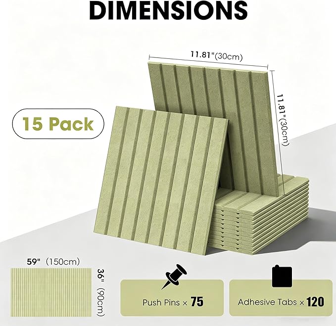 Large Cork Board for Walls 59" x 36",15 Pack 12"X12"Felt Bulletin Board Tiles with 120 Adhesive Tabs,Cork Board Alternative for Office Decor, Push Pin Board Wall Organizer-Sage Green