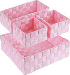 Posprica Woven Storage Baskets for Organizing, Small Baskets Cube Bin Container Tote Organizer Divider for Drawer, Closet, Shelf, Dresser, Set of 4(Pink)