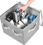 Moteph Shoe Organizer Closet Storage Solution with Clear Cover & Adjustable Dividers for Shoes, Handbags, Blankets, Linen, Clothing (Grey, Small - 12 Pairs)