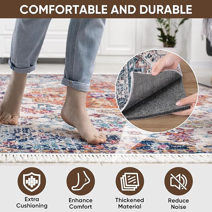 BALEINE Felt Non Slip Rug Pads, Extra Large 1/8" Thick Felt and Rubber Backing, Shock Absorbing Carpet Pad for All Carpets and Hardwood Floors (9x12 Ft)