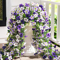 Waipfaru Artificial Petunias Flowers for Outdoors, 4 Pcs UV Resistant Fake Hanging Plants Spring Outside Decor, Faux Silk Flowers Long Trailing Vines for Outdoor Planters Porch Garden (Purple White)