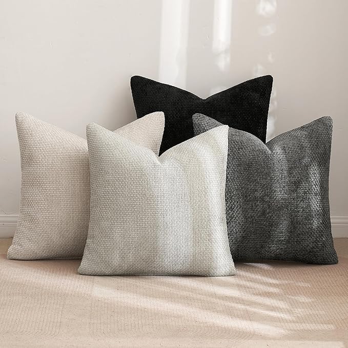 MIULEE Pack of 4 Halloween Couch Throw Pillow Covers 20x20 Inch Neutral Cream/Grey Soft Decorative Chenille Pillow Covers Farmhouse Accent Cushion Covers for Boho Home Decor Sofa Bedroom Living Room
