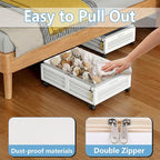 Under Bed Storage Containers with Wheels, Larger Bamboo Wood Under Furniture Storage Containers with Dust Bags，Rolling for Shoes Clothes