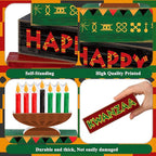 Yuntau 4 Pcs Happy Kwanzaa Table Decorations Kwanzaa Tiered Tray Decor Rustic African Candlestick Wood Block Tabletop Sign Gift Centerpiece Farmhouse Table Decor for Home Office Party Supplies