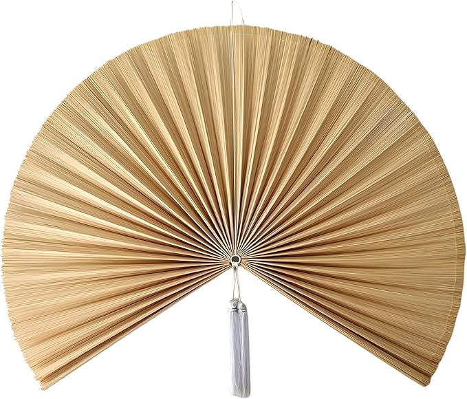 Chicvillage Big Fan Decor 47", Bamboo Wall Fan for Headboard, Japanese Wall Fan Handwoven Art, Large Aesthetic Hanging, Hook Included (Beige)