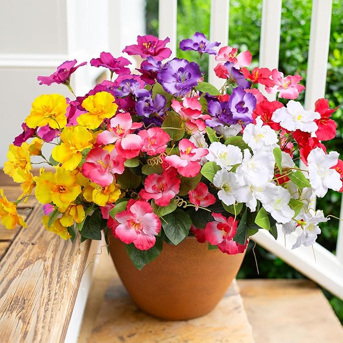 Hibiscus Artificial Flowers Plants for Outdoors Summer Decoration, 6 Bundles Fake Silk Hibiscus Bouquet Realistic UV Resistant Tropical Flowers Artificial for Outside Planter Front Door Porch Patio