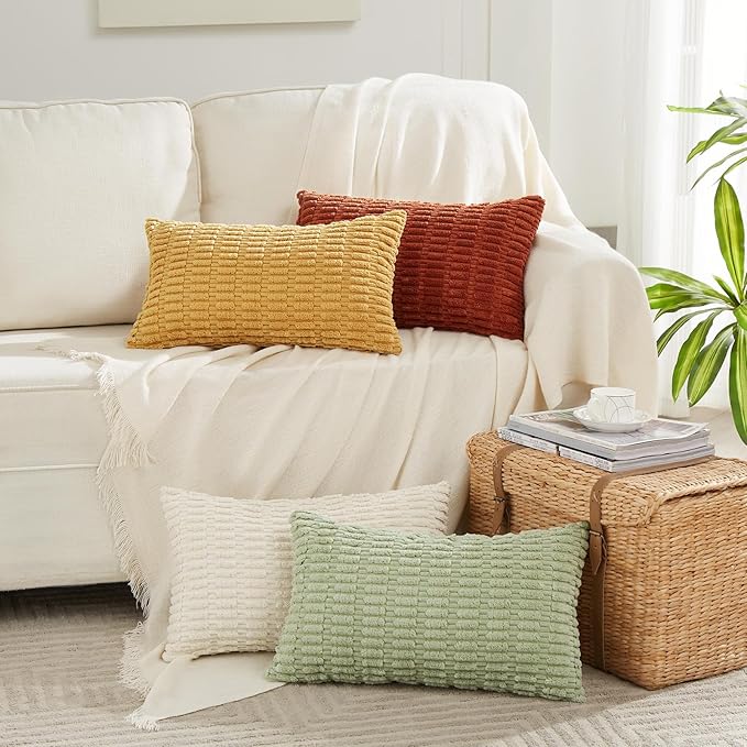 Fancy Homi 4 Packs Decorative Throw Pillow Covers for Living Room Couch Bed, Modern Farmhouse Boho Home Décor Accent Cushion Case, 20" x 12", Mustard Yellow