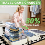 9 Pack Vacuum Seal Bags for Clothing Travel with -60000Pa USB Pump, Save 80% of Space for Clothes (9 Combo)