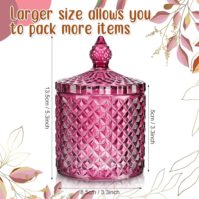Aoriher 4 Pcs Crystal Glass Candy Jar Set with Lids Home Decorative Storage Jars for Apothecary, Bathroom, Kitchen, and Pantry, Ideal for Cotton Swabs and Jewelry(Medium,Purple)