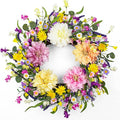 LLZLL Spring Wreaths for Front Door 22 Inch Spring Wreath Artificial Summer Wreath with Colorful Dahlia Daisy and Forsythia for Farmhouse Home Holiday Decorations