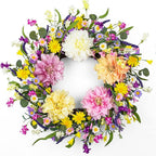 LLZLL Spring Wreaths for Front Door 22 Inch Spring Wreath Artificial Summer Wreath with Colorful Dahlia Daisy and Forsythia for Farmhouse Home Holiday Decorations