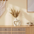 White Vases for Decor, Heart Shaped Ceramic Vase Set of 2, Nordic Heart Shaped Vases, Minimalist Decorative Vase for Table Centerpiece Wedding Dining Living Room Office House Decoration