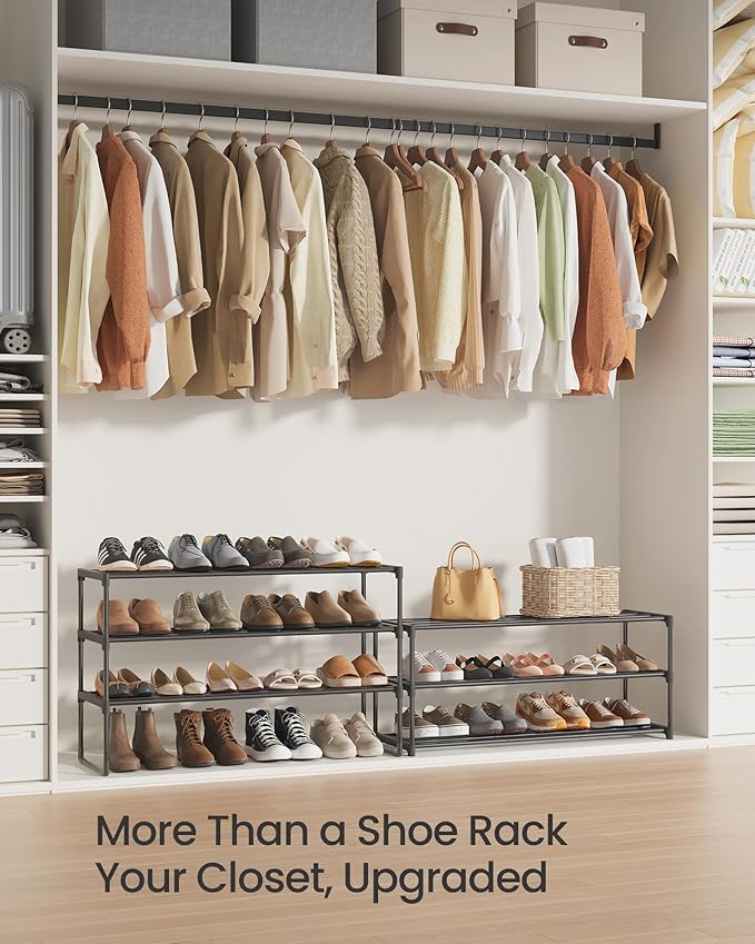 SONGMICS Shoe Rack, 6-Tier Shoe Organizer, Metal Storage Shelf, Upright or Upside Down, for 24-30 Pairs, Stackable, for Entryway, 11.8 x 36.2 x 42.7 Inches, Black ULSA306BH01
