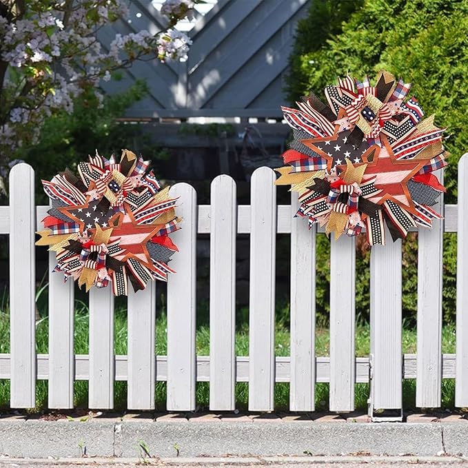 Patriotic Wreaths for Front Door, New 250th Anniversary Decorations, 4th of July Decorations Outdoor, Handcrafted Memorial Day Wreaths, Festival Celebration USA Flag Printed Wreath (C)