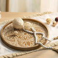 Hanobe Round Decorative Tray for Table: 2Pcs Vintage Coffee Table Trays with Boho Bead Garland for Home Decor - Farmhouse Wood Circle for Kitchen Counter Women