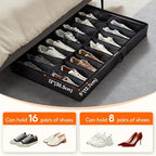 Lifewit Under Bed Shoe Storage Organizer 1 Pack(16 Pairs), 4.3" Tall Fabric Shoes Container Box, Foldable Closet Shoe Bag with 2 Reinforced Handles and Clear Cover, Black