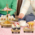 6PCS Wooden Risers for Display Wood Cake Stand for Party Round Food Risers for Buffet Wooden Holder Rustic Riser for Decor Tiered Tray Decor Home Kitchen (Light Brown, 6 PCS (8”, 6”, 5”))