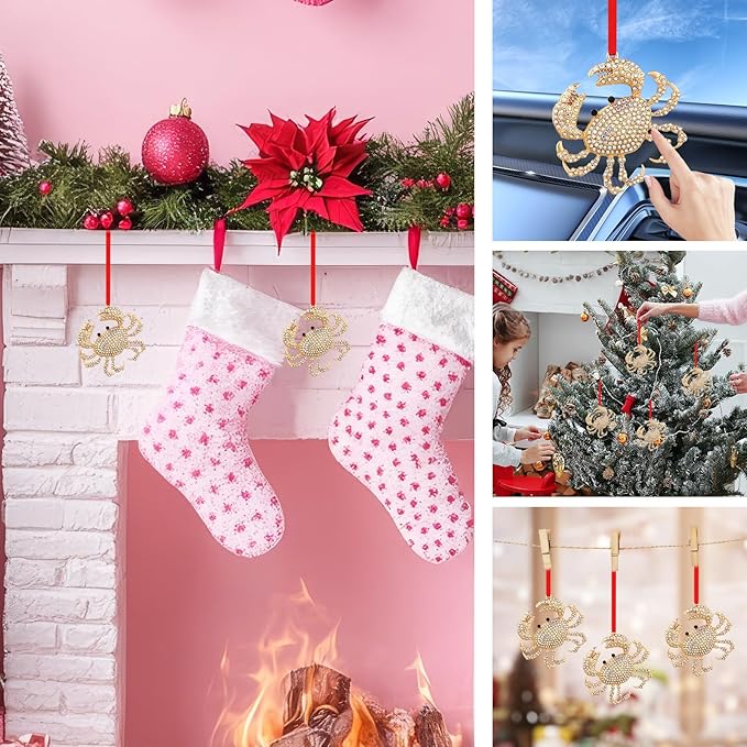 SICOHOME Crab Ornaments for Christmas Tree - Coastal Sea Ocean Hawaii Beach Themed Christmas Hanging Ornament with Rhinestones for Christmas Tree Gifts for Ocean Lover and Nautical Enthusiast - Blue