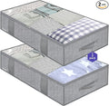 Onlyeasy Large Underbed Storage Bags Organizer Container (2 Pack) with 4 Handles and 2 Sturdy Zippers, Blankets Clothes Comforters Foldable Storage Bags with Clear Window, Herringbone Grey, MXRUBBP2