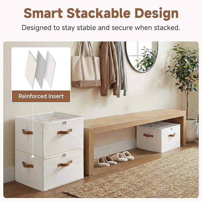 StorageWorks Shoe Organizer for Closet, Shoe Storage Cubby Containers with Adjustable Dividers and Clear Cover, Fits up to 16 Pairs, Foldable Shoe Storage Organizer Box for Closet, Entryway, Beige