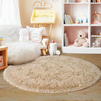 6‘x6’ Beige Round Rug for Bedroom, Ultra Soft Fluffy Circle Rug for Kids Girls Boys Room, Cute Shag Rugs for Living Room Playroom Tent Castle Home Decor Rug